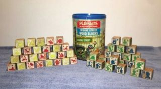 Vintage 1975 Playskool Sesame Street Wood Blocks 231 Complete Set Of 50