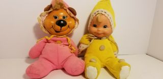Vintage 1970s Mattel Baby Beans Doll Yellow And Pink Bean Pets Bear Rare