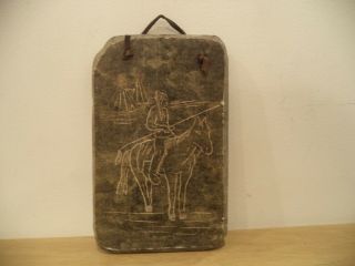 Vintage Indian On Horse Soapstone Etching Wall Plaque Signed By Dimu 6 " X 3 3/4 "