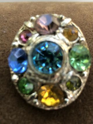 Vintage Jewelry Multi Color Fruit Salad Blue Pink Rhinestone Brooch Pin