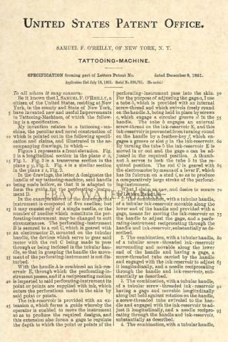 Official Tattoo Machine US Patent Art Print - Gun Antique Vintage O ' Reilly 55 2