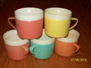 Set Of 5 Vintage Bolero Therm - O - Ware Pastel Colored Mugs
