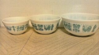 Vintage Pyrex Turquoise Amish Butterprint Nesting Mixing Bowls 401 402 403