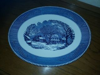 Vintage Royal China Currier and Ives Oval Platter Blue 13 