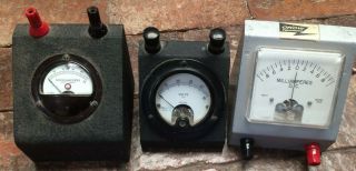 3 Vintage Dc Meters Milliamp,  Microamp,  Volt - Metal Case Lab Unit,  Extra Case