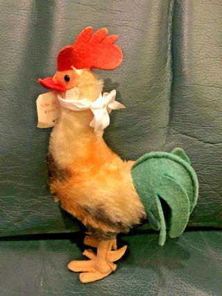 Colorful Vintage Steiff Cockerel Rooster Mohair Plush 17cm / 7in