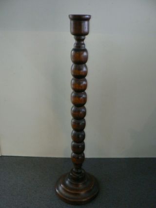 Vintage Turned Oak Candlestick - 35cm Tall - Item