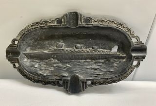 Old Vintage French Ocean Liner S.  S.  Normandie Metal Ashtray Le Paquecot Art Deco