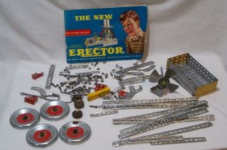 10 1/2 " Erector Set Vintage 1954 Book And 60,  Parts Gilbert Hall Of Science Buil