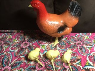 Blow Mold Hen - Vintage Chicken Yard & Chicks Decorations By Union Products