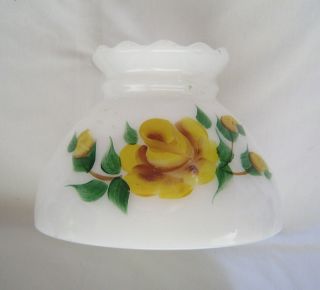 Vintage Yellow Rose Decorated Glass Oil Hurricane Lamp Shade 8 " Victorian Style