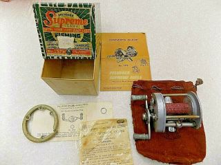 Pflueger Supreme No.  1573 Casting Reel W Box,  Bull Dog Cloth Pouch,  Papers,  Look