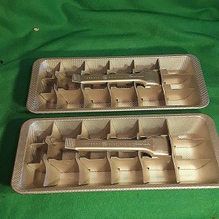 Two Vintage Mid - Century Ge General Electric Aluminum Metal Mini Cube Ice Trays