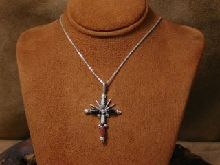 Vintage Sterling Silver Multi Stone Cross Necklace
