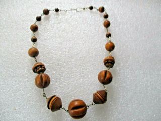 Lovely Vintage Wooden Design Beaded 16 " Necklace