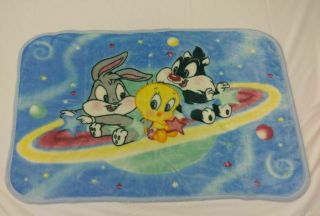 Vtg Baby Looney Tunes Bugs Bunny Sylvester Tweety Blanket Orbit Outer Space Crib