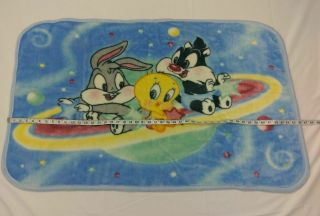 VTG Baby Looney Tunes Bugs Bunny Sylvester Tweety Blanket Orbit Outer Space Crib 3