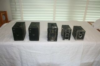 Vintage Cameras.  Brownie 2a Model B,  Jem Jr.  120,  And Ansco Shur Shot.