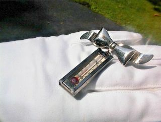 Vintage Antique Thermometer Bow Brooch Pin,  Silver Tone Temperature G036