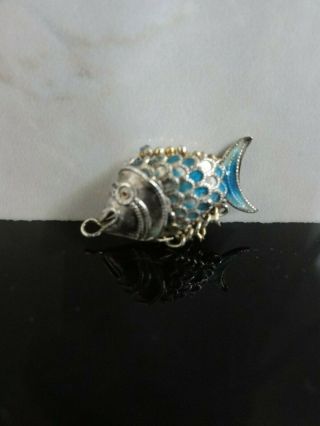 Vintage Sterling Silver Enamel Cloisonne Articulated Koi Fish Charm Pendant 2