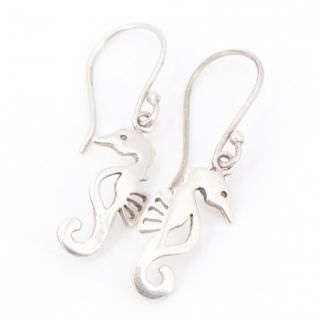 Vtg Sterling Silver - Sue B Seahorse Sea Creature Dangle Earrings - 2.  5g