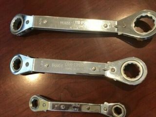 Vintage Craftsman 3pc Ratchet Boxed End Angled Made In Usa Wrench Set Vg