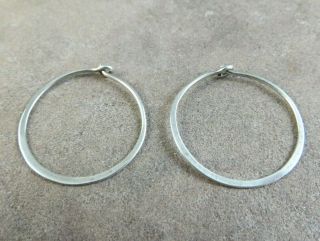 Vintage Sterling Silver 1 " Thin Flat Wire Hoops Earrings 500