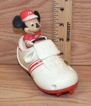 Vintage Walt Disney Illco Mickey Mouse Driving Red & White Shoe Car Toy Read