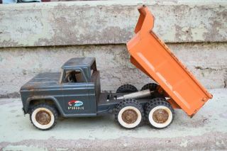 Structo Hydraulic Dump Truck Vintage Pressed Steel Dump Truck Orange Charcoal