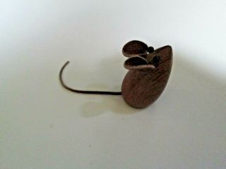 Vintage Hand Carved Wood And Leather Ears Tail Mouse Figurine Adorable