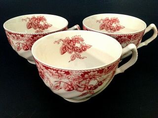 Johnson Brothers Strawberry Fair Cups.  Set Of 3 Red And Ivory Vintage England