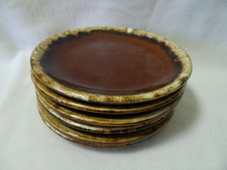 Vintage Hull.  Brown Drip Glaze Oven Proof Usa Set Of 6 Bread & Butter Plates