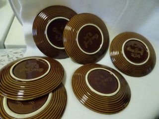 VINTAGE HULL.  BROWN DRIP GLAZE OVEN PROOF USA SET OF 6 BREAD & BUTTER PLATES 5