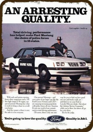 1984 Ford Mustang V8 5.  0 Police Car Vintage Look Metal Sign An Arresting Quality
