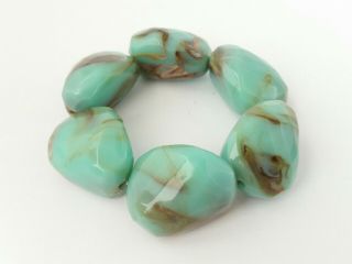 Chunky Vintage Style Marbled Lucite Plastic Bead Bracelet Aqua And Brown