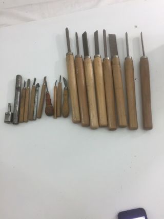 Set Of 17 - Vintage Craft Wood Lathe Chisel Set Turning Tools Spear Woodworking