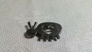 Vintage Sterling Silver Heart Body Smiling Bug Insect Brooch Pin