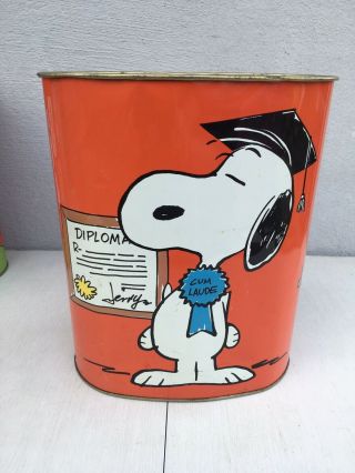 Vintage 1969 Cheinco Peanuts Snoopy Charlie Brown Wastebasket Metal Trash Can