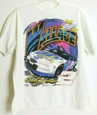 Rusty Wallace Nascar Vintage Miller Beer T - Shirt Sz Xl White Double Sided T Rare