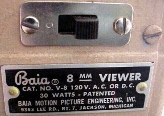 VINTAGE BAIA V - 8 8mm 30 WATT VIEWER/EDITOR/SPLICER,  FUNCTIONAL,  LIGHTS UP 5