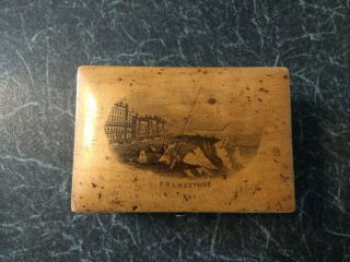 Vintage Small Wooden Box With Scenes Of Folkestone