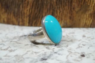 Vtg Sterling Silver Hand Crafted Turquoise Stone Ring Sz 10