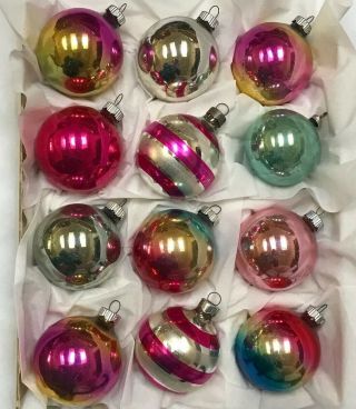 Vintage Set Of 12 Mercury Glass Christmas Ornaments 2.  5”