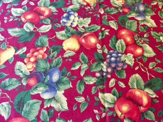 Vintage Oval 60 " X 82 " Tablecloth Harvest Fall Fruits Burgandy Apples,  Pears.