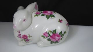 Vintage Andrea by Sadek Bunny Rabbit Figurine Porcelain Ceramic White PInk Roses 2