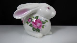 Vintage Andrea by Sadek Bunny Rabbit Figurine Porcelain Ceramic White PInk Roses 3