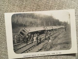 Vintage Photo Postcard Railroad Crash Train Wreck Palmer Ma