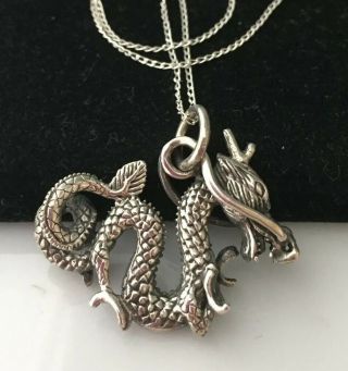 Vintage Jewellery Fabulous Silver Chinese Dragon Pendant With Chain