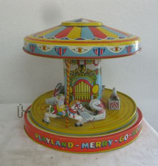 Vintage J Chein Tin Litho Playland Merry - Go - Round Swans Horse Parts