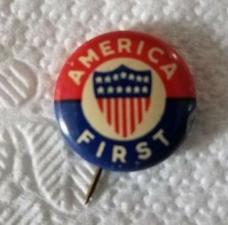 Rare Vintage America First Political Button Size 1/2 Inch Red White Blue Shield